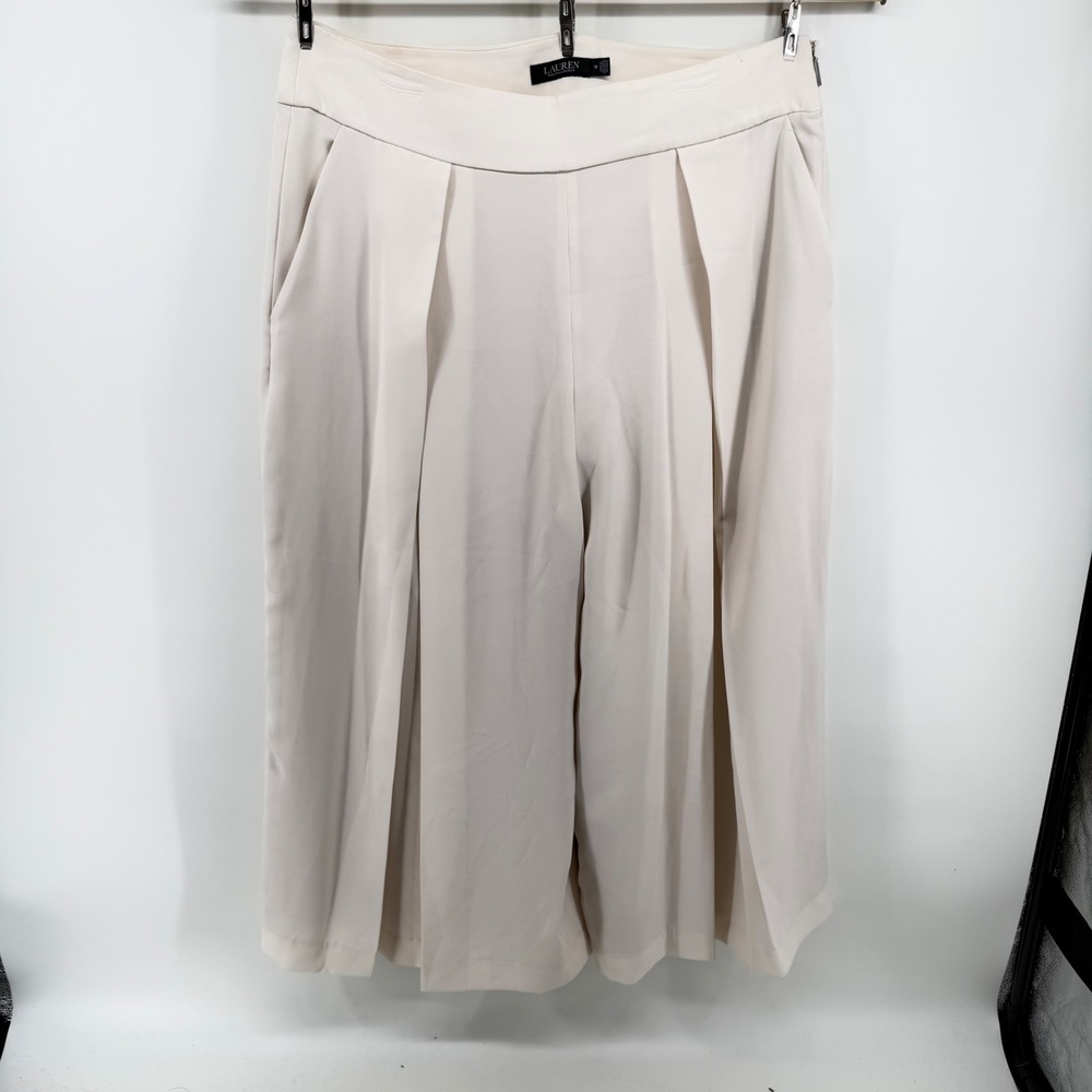 Lauren Ralph Lauren Black Label Cream Pleated Wide Leg Culottes Trousers Size 18